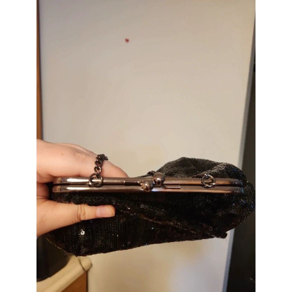 Betsey Johnson Black Sequin Clutch with Chain Strap - Picture 3 of 7